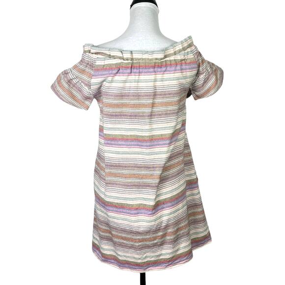 Corey Lynn Calter | Dion Yarn Dyed Off the Shoulder Stripe A-line Dress Pockets - Picture 4 of 12